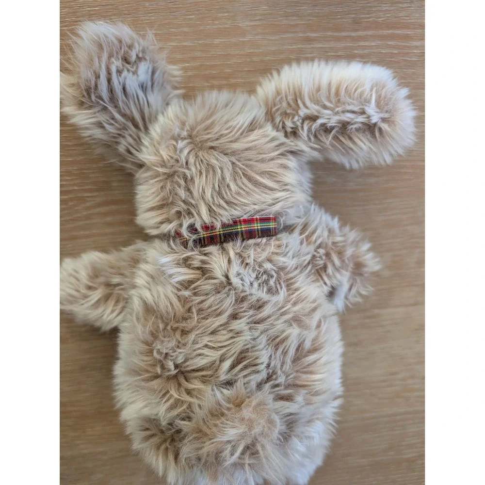 Vintage Gund Shaggy Brown Dog Plush Plaid Bow Tie‎ Soft Stuffed Animal Puppy Toy
